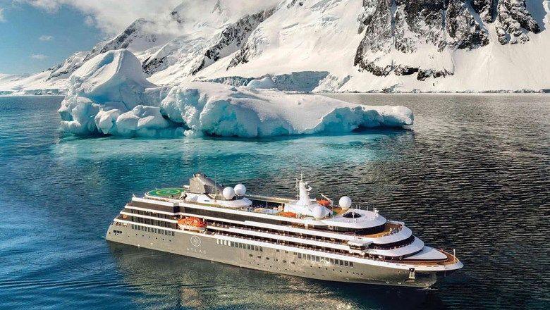 A rendering of Atlas World Voyages' World Navigator ship in Antarctica.