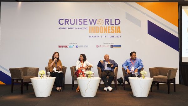 ‘Collaboration and Marketing in Asia Tourism’: [from left] Travel Weekly Asia’s Xinyi Liang-Pholsena; MoTCE’s Ni Made Ayu Marthini and Vinsensius Jemadu; and Singapore Tourism Board’s Mohamed Firhan Abdul Salam