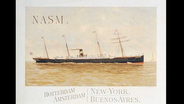 A poster advertising Holland America Line's first ship, the Rotterdam, which sailed its maiden voyage from the Netherlands to New York on 15 October 1872, and led to the founding of the company on 18 April 1873. A poster advertising Holland America Line's first ship, the Rotterdam, which sailed its maiden voyage from the Netherlands to New York on 15 October 1872, and led to the founding of the company on 18 April 1873.