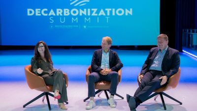 From left: Dana Ritzcovan, executive vice president and chief people and outreach officer at Royal Caribbean Group, Cerup-Simonsen and Laursen led the keynote address on ‘Maritime Decarbonization: Setting the Stage for 2050’