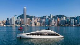 An AI-generated rendering of Emerald Xara in Hong Kong harbour. The yacht is set to join Scenic Group’s fleet in 2028, expanding its Asia-Pacific offering.
