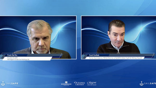 Norwegian Cruise Line Holdings CEO Frank Del Rio (left) and Dr. Scott Gottlieb, where the chairman of NCLH's SailSAFE Global Health and Wellness Council said he still believes cruise is a safe environment, given the high-quality testing and protocols on ships. Norwegian Cruise Line Holdings CEO Frank Del Rio (left) and Dr. Scott Gottlieb, where the chairman of NCLH's SailSAFE Global Health and Wellness Council said he still believes cruise is a safe environment, given the high-quality testing and protocols on ships.