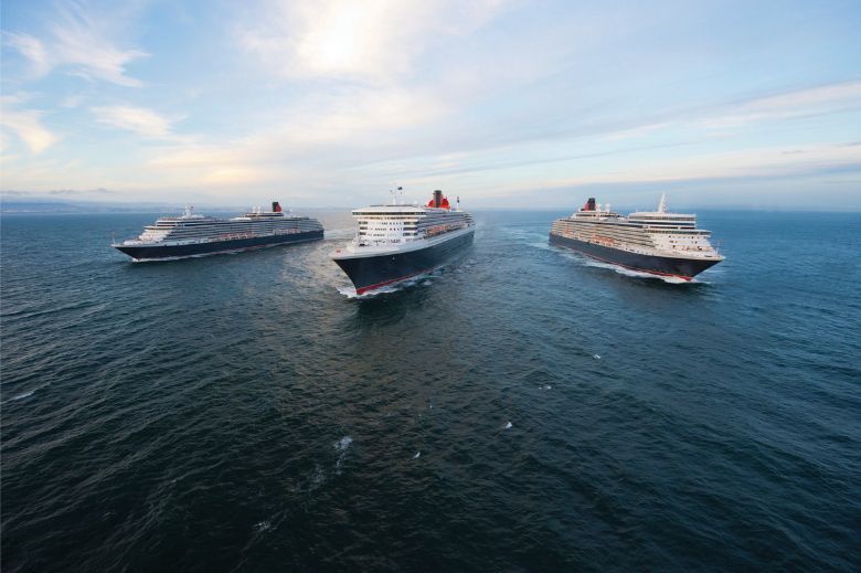 The cruise industry is accelerating efforts to be a leader in responsible tourism. Pictured here is the Cunard fleet.