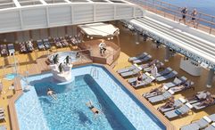 The Lido Pool’s retractable glass roof allows guests to enjoy the space year-round in all weather.