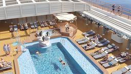 The Lido Pool’s retractable glass roof allows guests to enjoy the space year-round in all weather.