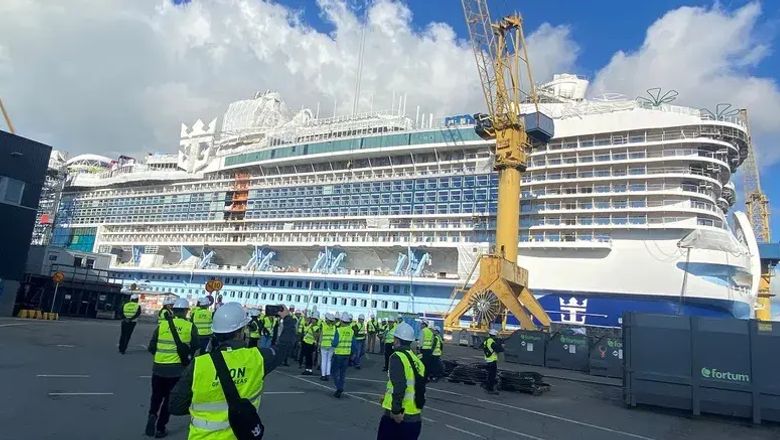 Royal Caribbean's Icon of the Seas while the ship is under construction at the Meyer Turku shipyard in Finland.