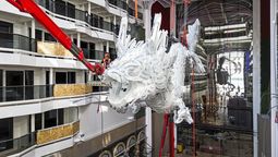 The stainless steel sculpture measures 12 meters in length and 3.5 metres in width and will be  suspended above the ship’s Outdoor World Promenade.