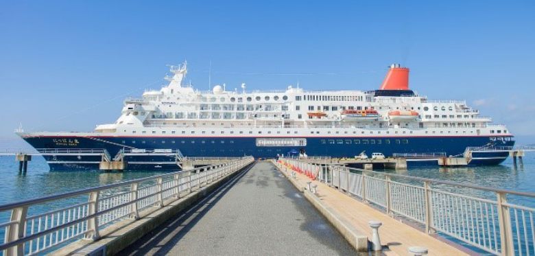 The Nippon Maru, shown docked at Takeyama Port, has resumed sailings in Japan since late October.
