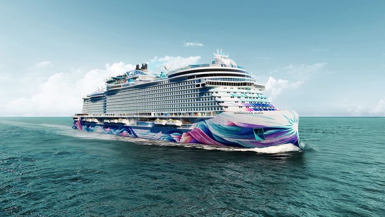 An artist’s impression of Norwegian Aura, whose anticipated early delivery has enabled two additional Mediterranean sailings in May 2027.