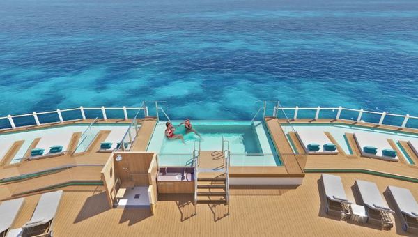 The Ocean Boulevard will feature two infinity pools, one of each side of the ship and close to the ocean surface, plus an outdoor sculpture garden, glass bridges and an open-air lounge. The Ocean Boulevard will feature two infinity pools, one of each side of the ship and close to the ocean surface, plus an outdoor sculpture garden, glass bridges and an open-air lounge.