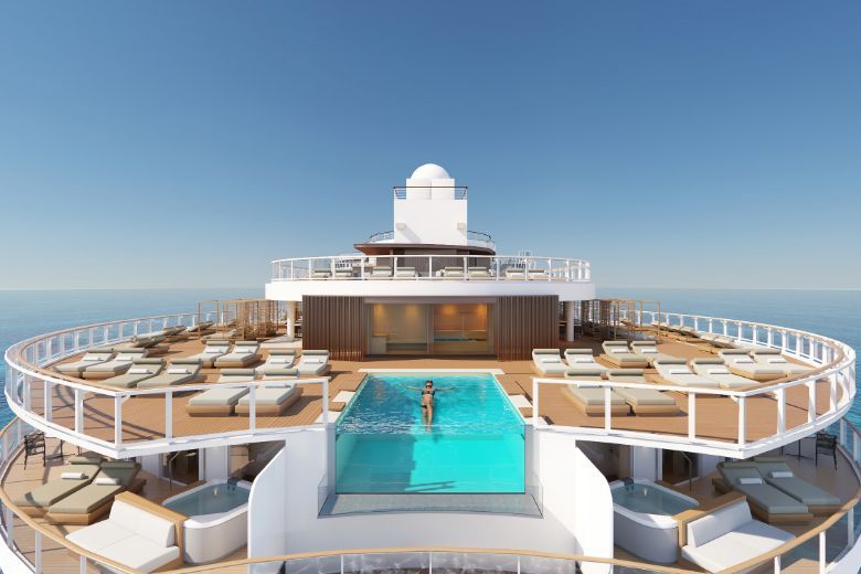 The Haven Courtyard on Norwegian Prima has been transformed into a new Haven Sundeck, featuring expansive spaces and a new infinity pool overlooking the ship's wake.