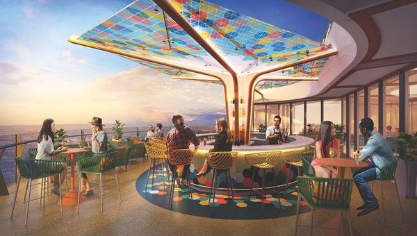 The Vue will be a cantilevered bar high above the pool deck. The Vue will be a cantilevered bar high above the pool deck.