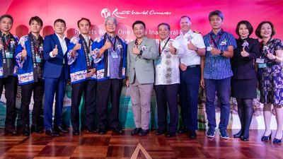 A welcome event in Naha celebrated Resorts World One's arrival, featuring key figures from Okinawa and Resorts World Cruises.