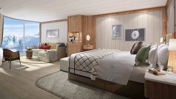 Rooms are designed to resemble those found in a luxury lodge.