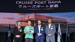 From left: Preston Carnahan, Royal Caribbean Group’s vice president of destination development; Genta Koja, governor of Okinawa Prefecture and president of Naha Port Authority; Oliviero Morelli, president for Japan, Korea and South-east Asia at MSC Group’s Cruise Division; and Javier Rodriguez Sanchez, CTL Maritime’s vice president of business development, ports and destinations, at the groundbreaking ceremony for Naha Port’s new cruise terminal.