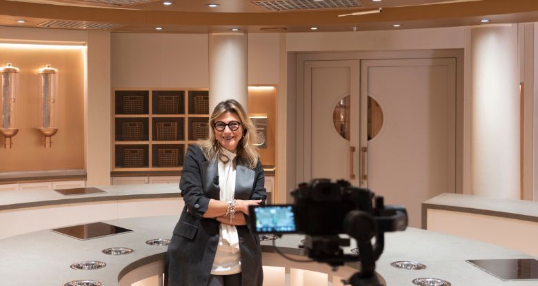 Silversea’s chief marketing officer Barbara Muckermann gives a tour of the SALT Lab on the Silver Moon, a test kitchen where guests will get "their hands dirty," she said.