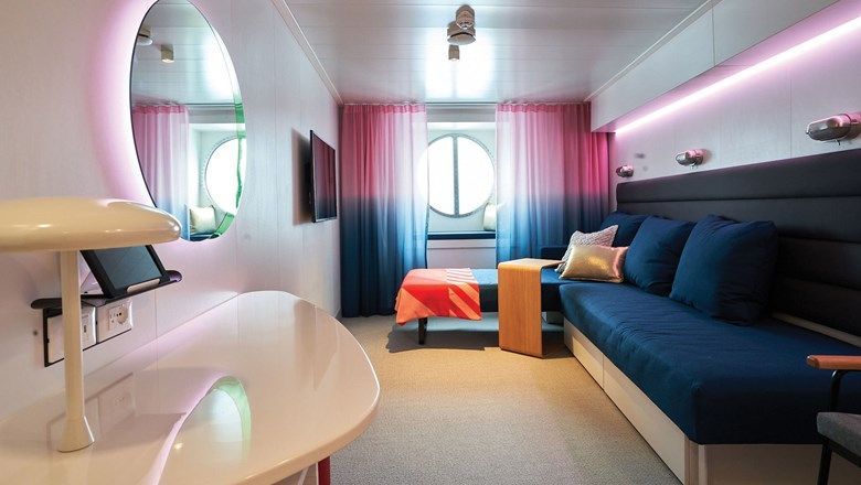 Virgin Voyages ships will have two types of solo staterooms: an inside cabin and one with a porthole view (pictured).