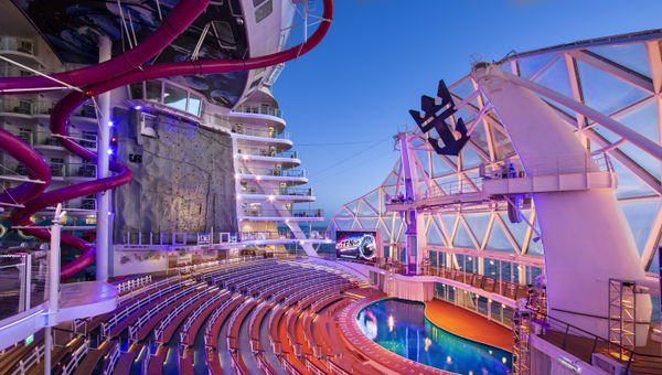 The iconic AquaTheater on Wonder of the Seas features full-scale productions that combine performances across the air, water and stage. The iconic AquaTheater on Wonder of the Seas features full-scale productions that combine performances across the air, water and stage.