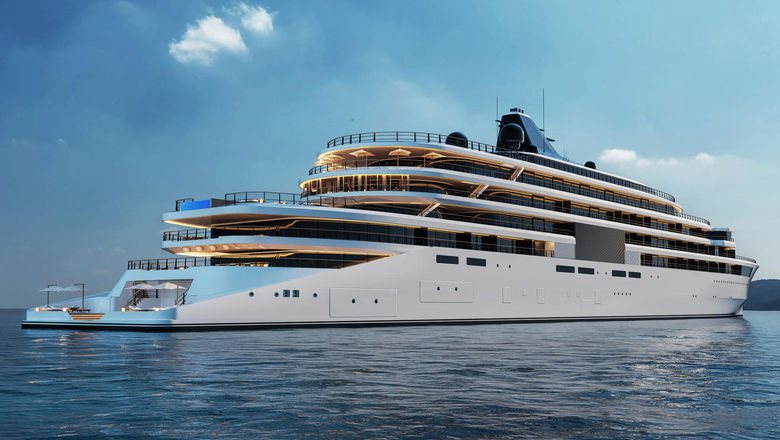 The 183-metre 'Aman at Sea' superyacht hosts 50 suites, blending Aman's cultural heritage with innovative avant-garde architectural interiors.