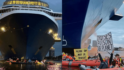 A protest group delayed Celebrity Eclipse while attempting to dock in Amsterdam.