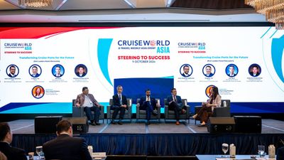 From left: Wattana Choksuvanich, managing director, E.A.S. Maritime Agencies; Jeff Bent, managing director, Worldwide Cruise Terminals; Alvin Geoffrey Alphonso, CEO, Port Klang Cruise Terminal; Gregory Tan, COO, SATS-Creuers Cruise Services; Xinyi Liang-Pholsena, editorial director, Travel Weekly Asia