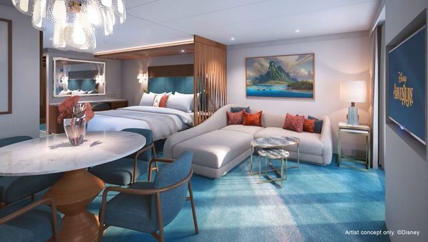 Artist impression of Disney Adventure's Concierge stateroom, which comes with a heightened level of personalised service and convenience, including a dedicated team to assist guests throughout the cruise.