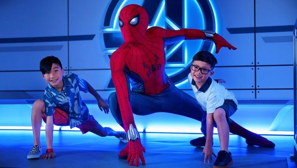 Spider-Man, along with his fellow Avengers, can be found in Disney Adventure's Marvel Landing themed zone.