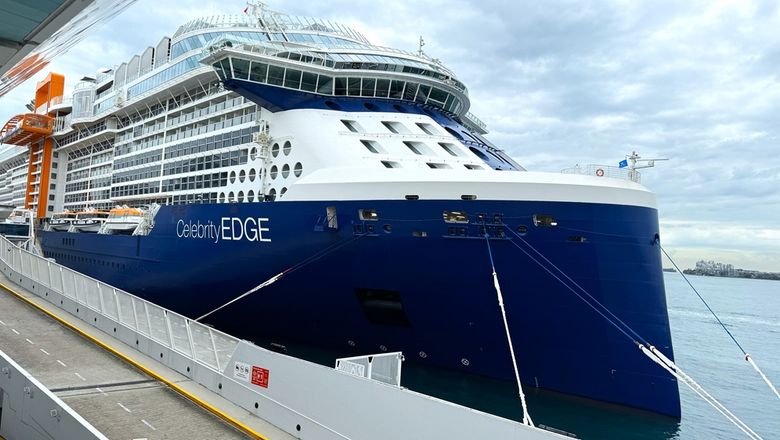 Celebrity Edge docked at Marina Bay Cruise Centre, Singapore.