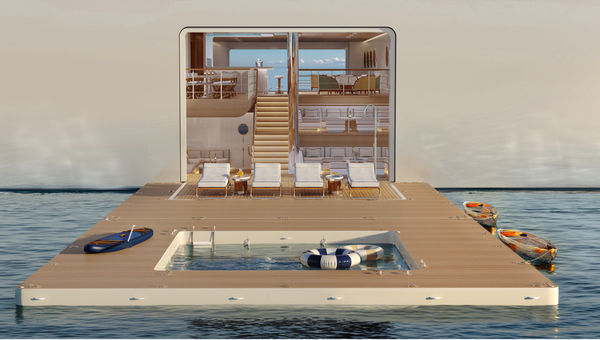 The yacht’s transverse marina spans both sides with retractable platforms, offering sea-level access for watersports, wellness, dining, and exploration during dedicated “Marina Days” at anchor.