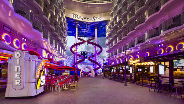 Boardwalk, one of eight unique neighbourhoods on board Wonder of the Seas. Boardwalk, one of eight unique neighbourhoods on board Wonder of the Seas.