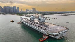 HMS Prince of Wales arrived in Singapore on 23 June, docking at the Marina Bay Cruise Centre Singapore for 7 days.