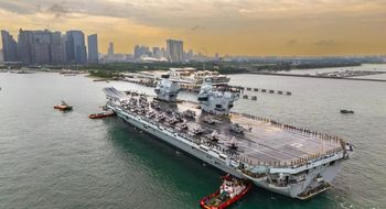 HMS Prince of Wales arrived in Singapore on 23 June, docking at the Marina Bay Cruise Centre Singapore for 7 days.