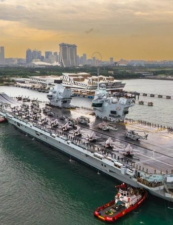 HMS Prince of Wales arrived in Singapore on 23 June, docking at the Marina Bay Cruise Centre Singapore for 7 days.