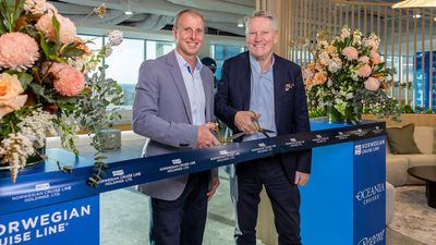 NCLH celebrates a decade in Asia Pacific, growing fleet and staff while opening a new Sydney office, officiated by Ben Angell, Vice President and Managing Director Asia Pacific, NCL (left) and Steve Odell, SVP International and Consumer Sales for Oceania Cruises and Regent Seven Seas Cruises.