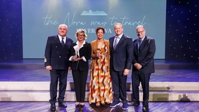 From left: Captain Cosimo Pontillo; Barbara Muckermann, president, Silversea; Chef Nina Compton; Jason Liberty, president & CEO, Royal Caribbean Group; Reverend Sanford Sears
