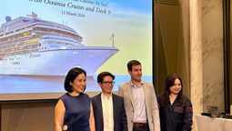 Deck 9’s Soraya Kosadat and Rangsivipa Chindahporn, together with Oceania Cruises' Jason Worth and Constance Seck unveiling the Simply More offer to the Thai market.