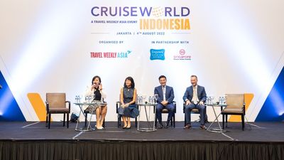 From left: Travel Weekly Asia's Xinyi Liang-Pholsena, Singapore Tourism Board's Annie Chang, Resorts World Cruises' Michael Goh and Royal Caribbean International's Kenneth Yeo.