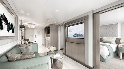 Regent Seven Seas Cruises' Penthouse Suites have an entertainment centre that separates the living room and bedroom.