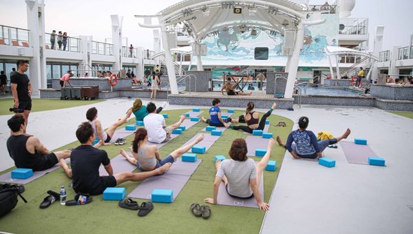 Morning yoga onboard Genting Dream.