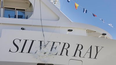Silver Ray's official naming ceremony was celebrated with the maritime tradition of breaking a bottle of champagne against its hull.
