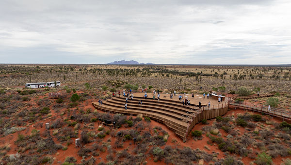 Silversea guests at Wintjiri Wiru with Kata Tjuṯa in the distance.