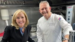 Uniworld CEO Ellen Bettridge and newly appointed culinary director Robert Van Rijsbergen take charge in the kitchen.