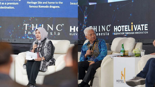 Indonesia Ministry of Tourism and Creative Economy’s Rizky Handayani and Panorama Group’s Budi Tirtawisata speaking at the 8th Tourism Hotel Investment and Networking Conference in Bali.