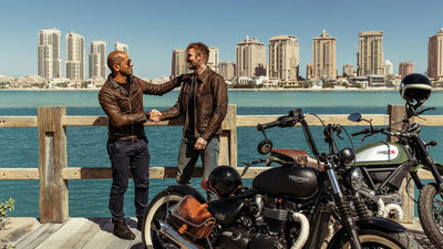 David Beckham sets off to explore the sights of Doha by motorbike. Credit: Qatar Tourism
