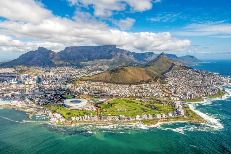 Aerial view of Cape Town and the 12 Apostels in South Africa