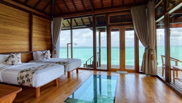 Seven overwater villas at Leebong Island.
