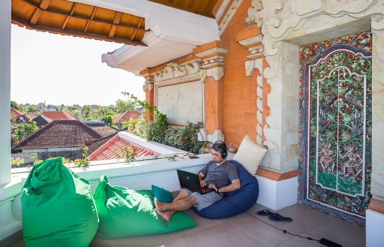Digital nomads work in comfort at Livit, a coworking hub and international services provider for tech startups, in Sanur, Bali.