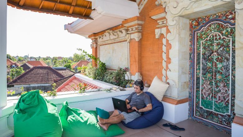 Digital nomads work in comfort at Livit, a coworking hub and international services provider for tech startups, in Sanur, Bali.