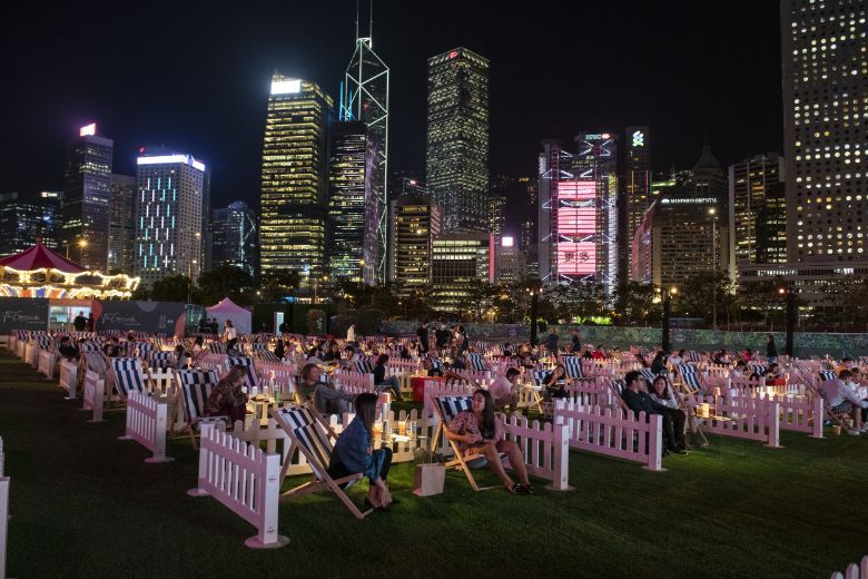 The Grounds at AIA Vitality Park is Hong Kong’s first socially-distanced outdoor cinema and events space, with appropriately-spaced pods that seat two to four people.