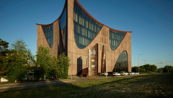 The striking facade of The Veil in Kazakhstan.